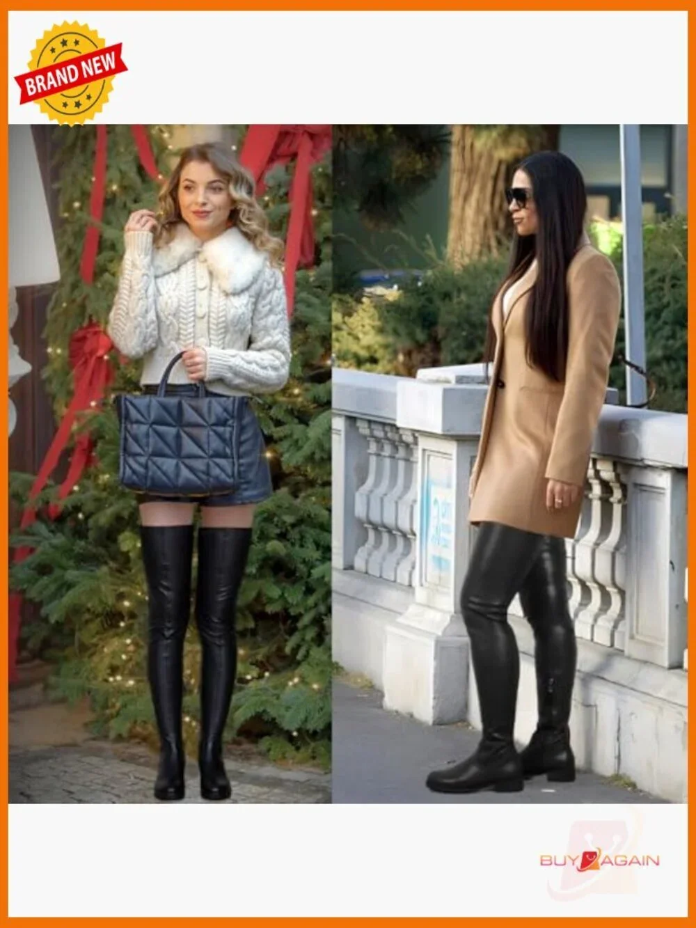 Faux Leather Over-the-Knee Boots with Zipper, Chunky Heel, Round Toe